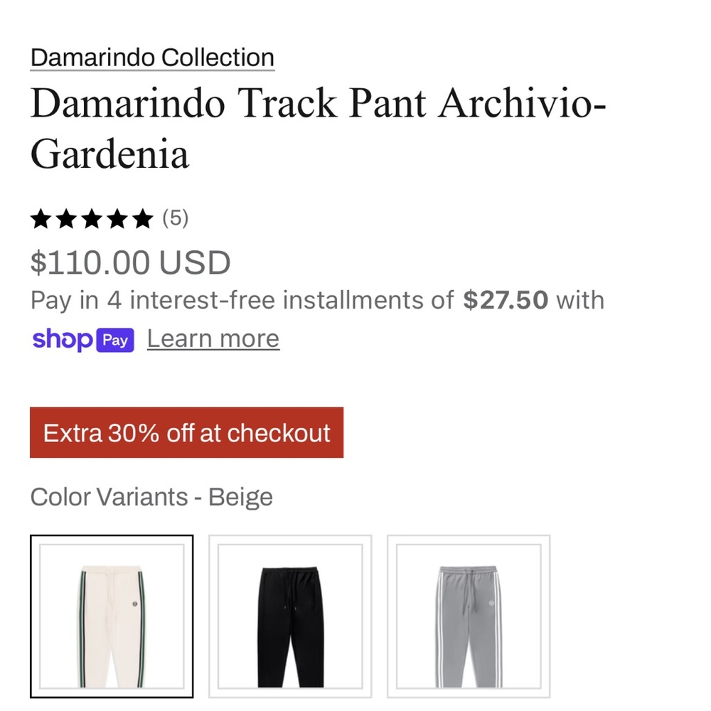 Sergio Tacchini Damarindo Men's cream Track Pants with Green Stripe size 3XL - Picture 2 of 10